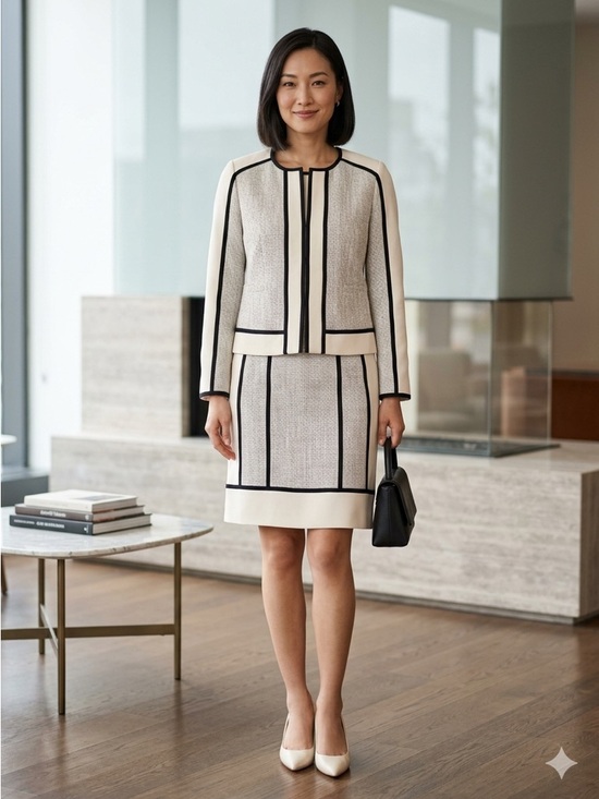 Ann Taylor Dresses & Skirts - Ann Taylor Cream Colorblock Tweed Jacket and Skirt Suit Set